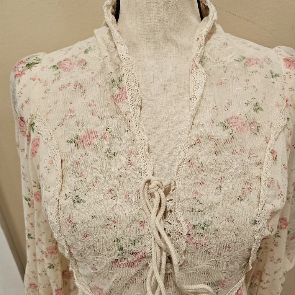 Vintage Floral Prairie Maxi Dress Cottagecore Gunne Sax Inspired - Picture 4 of 12